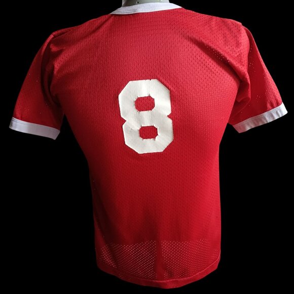 Men's Small Vintage T-shirt Single Stitch Mesh Ringer "8" 1980's Nylon USA Indy - Picture 2 of 7